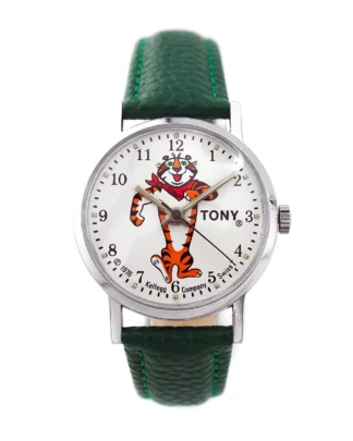 Cartoon tiger watch with green strap