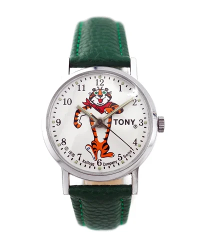 Cartoon tiger watch with green strap