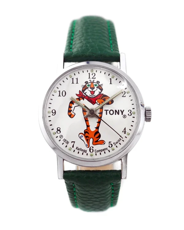 Cartoon tiger watch with green strap