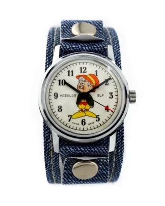 Cartoon watch with denim strap
